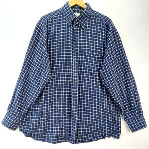 BRULI Shirt Mens XL 44/17.5 Blue Checked Plaid Swiss Made Flannel Dress Shirt